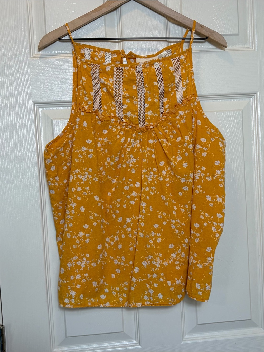 Maeve Anthropologie Martell Yellow Floral Lace Halter Top Shirt Blouse Size XL